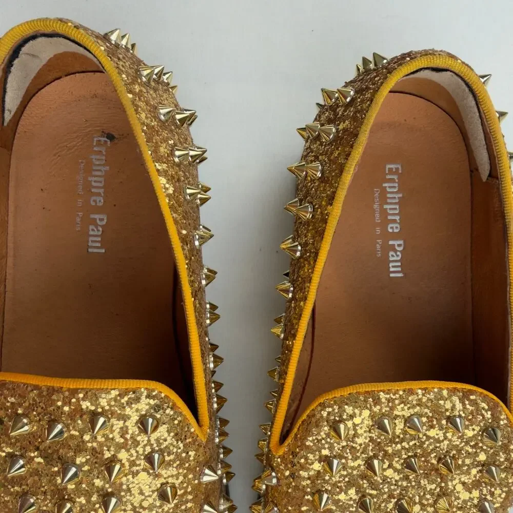 Erphpre Paul Paris Gold Studded Loafer Shoes Men's 44 Sz 11 Spikes Party Holiday